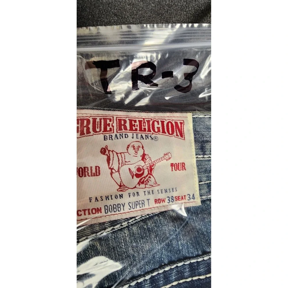 True Religion Bobby Super T Jeans Mens 38x34 Straight‎ Leg Light Wash USA